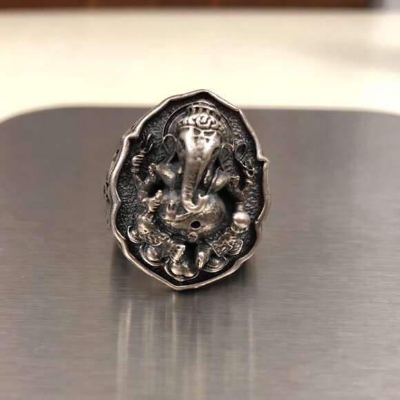Men Ring 925 sterling silver Amulet Ganesh Size13.5us Bless Fortune Happiness - Picture 4 of 6